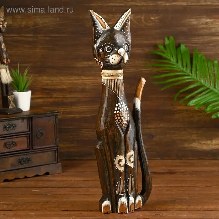 Сувенир дерево "Кошка коричневая с узором" 7х17х50 см