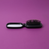 Расчёска массажная, складная, зеркалом, 9,5 &times; 5,5 см, цвет чёрный