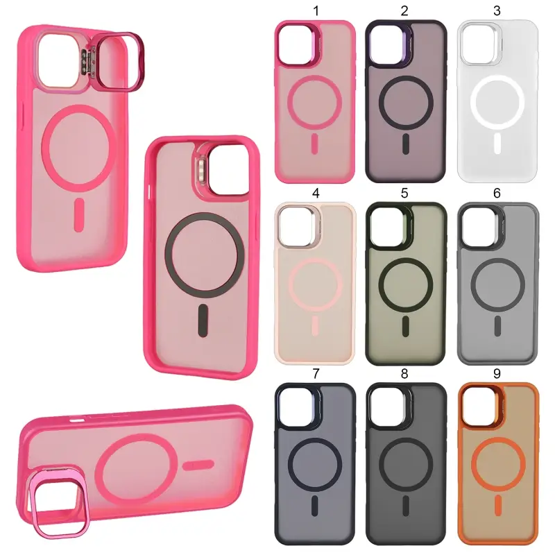 Чехол iPh 15 MagSafe матовый цветной с подставкой