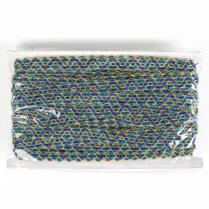 Тесьма &laquo;Змейка&raquo;, сине-голубая с золотом, 1,5 см, 25 м