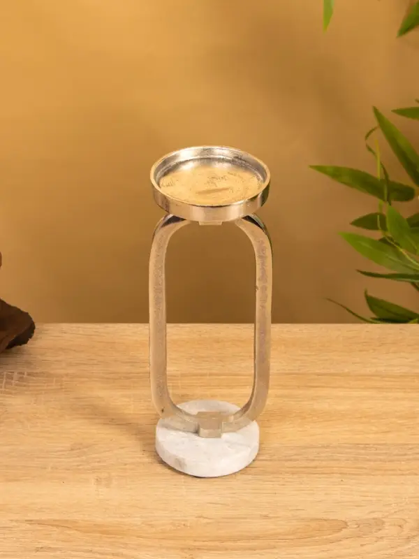 Подсвечник "Эллипс" 9х8,5х24,5 см, d 7,5 см, алюминий, мрамор