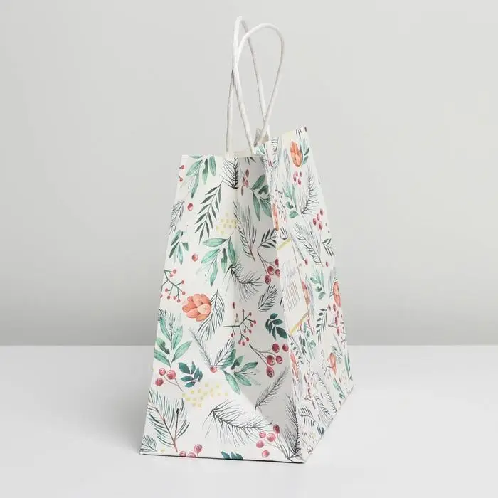 Пакет подарочный новогодний крафтовый &laquo;На лесной опушке&raquo;, 25 х 22 х 12 см