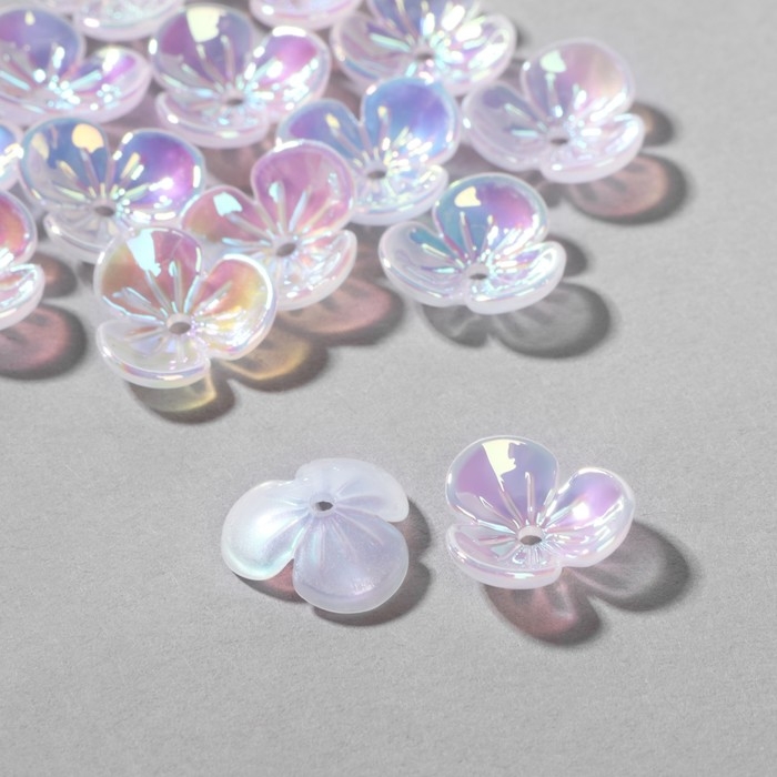 Бусины пластиковые &laquo;Цветы&raquo;, 1,2&times;1,2&times;0,2 см, (набор 30 шт.), цвет радужный