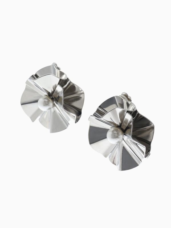 Клипсы &laquo;Тренд&raquo; объёмный цветок, цвет серебро