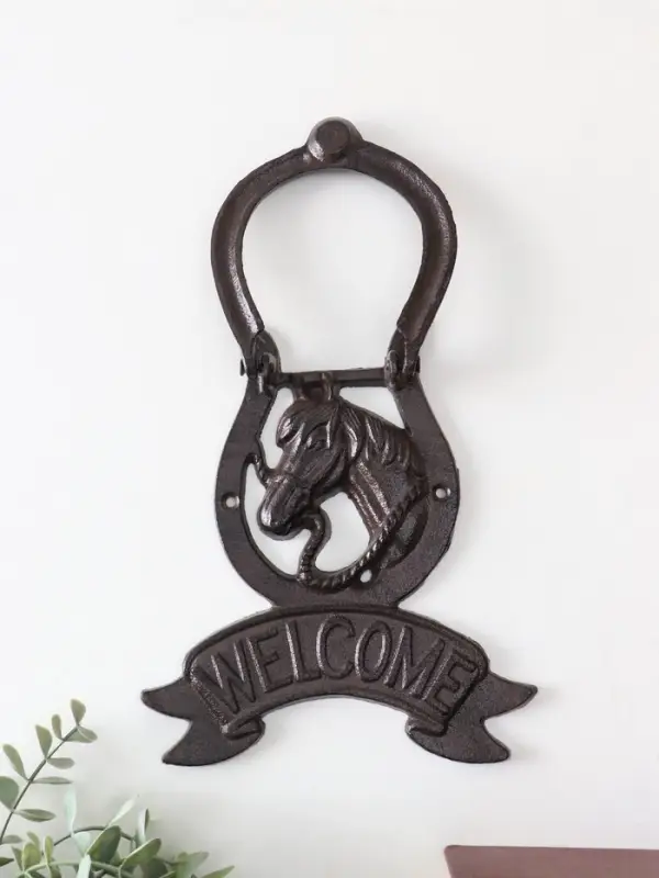 Дверной молоток чугун "Конь в подкове - Welcome" 18х2х21 см