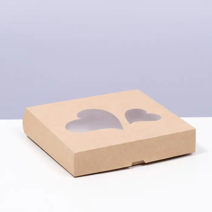 Коробка складная &laquo;Сердца&raquo;, крафт, 20&times;20&times;4 см