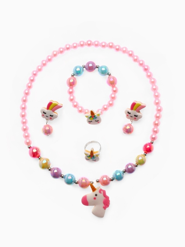 Набор детский "Выбражулька" единорог 4 пр-та: кулон, браслет, кольцо, клипсы  цв. разноц