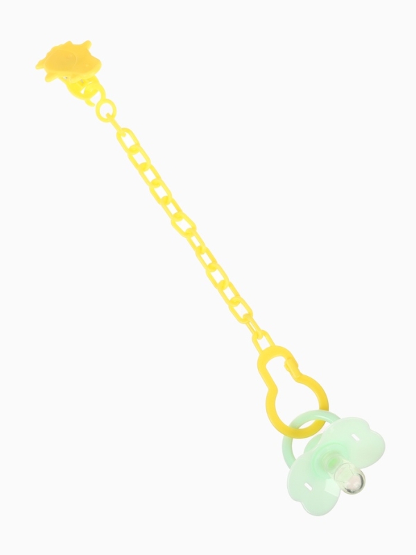 Пустышка классическая, с держателем, +0мес., цвет зеленый/желтый