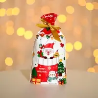 Пакет полиэтиленовый подарочный, с завязками "Новогодний носок", 15х23см.