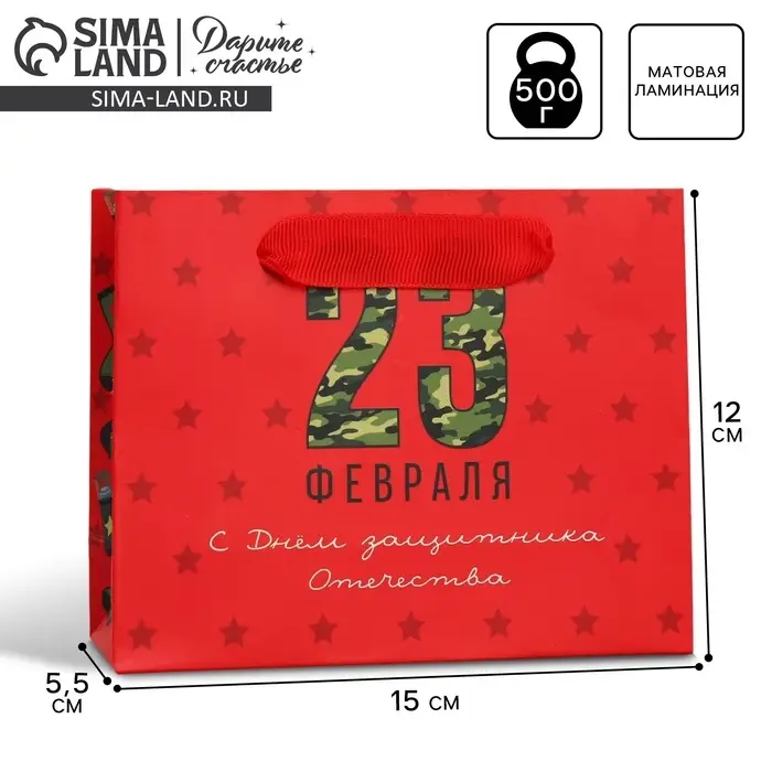 Пакет подарочный ламинированный, упаковка, &laquo;С 23 февраля&raquo;, S 15 х 12 х 5.5 см