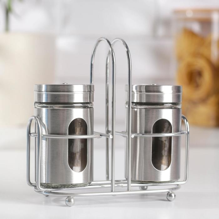 Набор для специй из стекла на подставке &laquo;Стиль&raquo;, 2 предмета: солонка и перечница, 80 мл