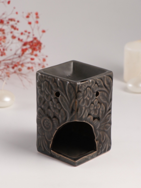 Аромалампа керамика "Цветочный букет" тёмно-оливковая 7,7х7,7х12 см