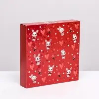 Коробка под 16 конфет, красная &laquo;Зайки&raquo; 17.7&times;17.7&times;3.8 см