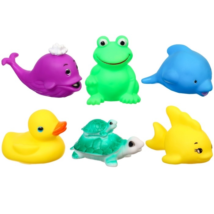 Набор резиновых игрушек для ванны &laquo;Морские жители&raquo;, с пищалкой, 6 шт, Крошка Я