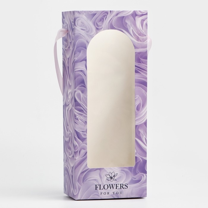 Пакет-переноска для цветов с пластиковым окном, Flowers, сиреневая, 30 х 12 х 8 см