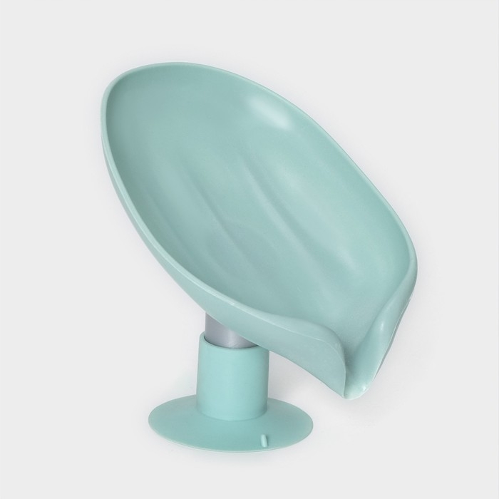 Мыльница со сливом для воды Доляна, на присоске, 12,5&times;9&times;10 см, цвет бирюзовый