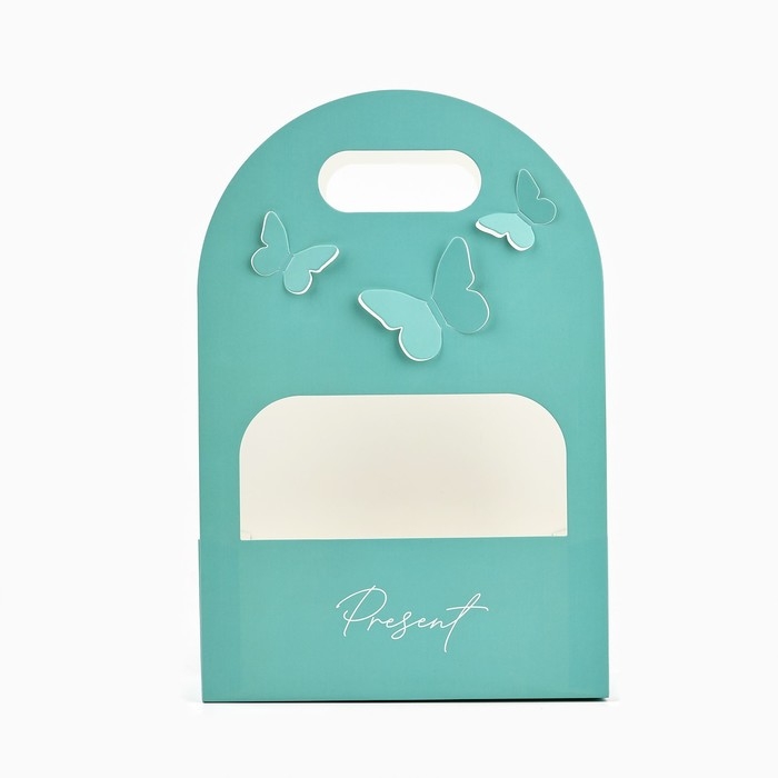 Переноска для цветов с вырезными бабочками &laquo;Подарок!&raquo;, тиффани 20 &times; 30 &times; 8 см