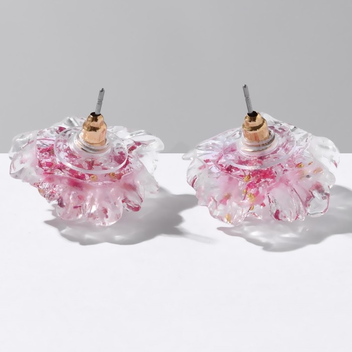 Серьги пластик &laquo;Цветы&raquo; волнистые, цвет бело-розовый