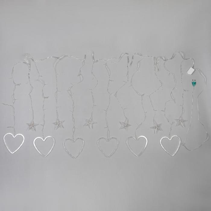 Гирлянда &laquo;Бахрома&raquo; 2.4 &times; 0.9 м с насадками &laquo;Сердце&raquo;, IP20, прозрачная нить, 186 LED, свечение белое, 8 режимов, 220 В