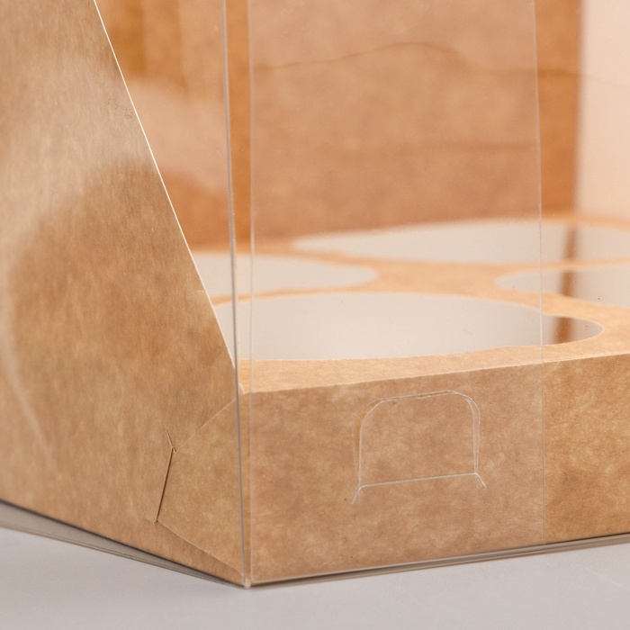 Коробка для 4 капкейков, крафт 16 х 16 х 14 см