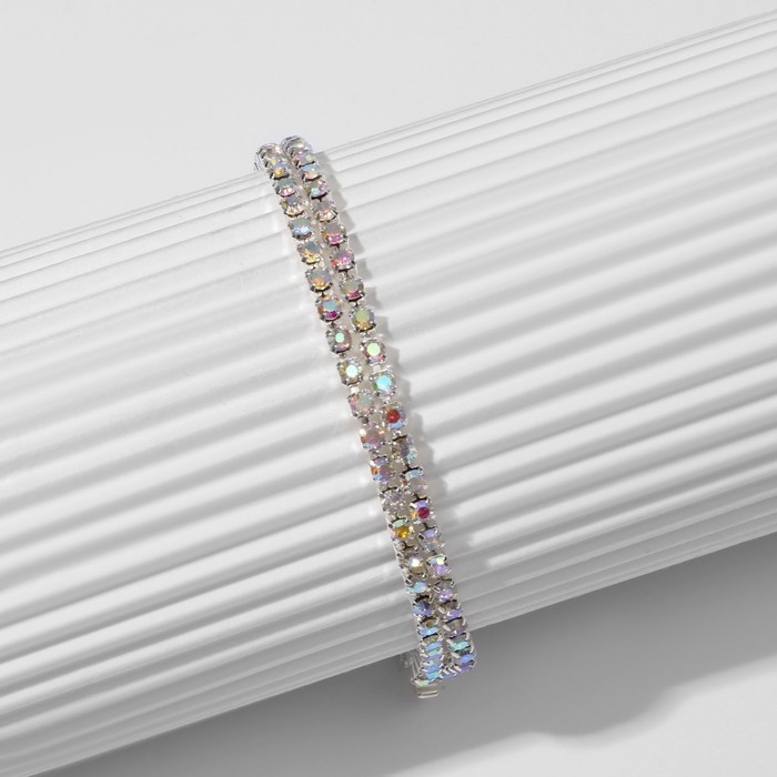 Браслет со стразами &laquo;Лёд&raquo; элегантность, 2 ряда, цвет радужный в серебре, 18 см