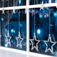 Гирлянда &laquo;Бахрома&raquo; 2.4 &times; 0.9 м с насадками &laquo;Звёзды&raquo;, IP20, прозрачная нить, 138 LED, свечение синее, 8 режимов, 220 В