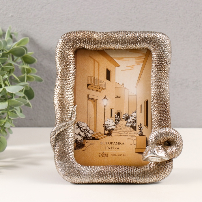Фоторамка полистоун 10х15 см "Питон" серебро 15х4х17,5 см