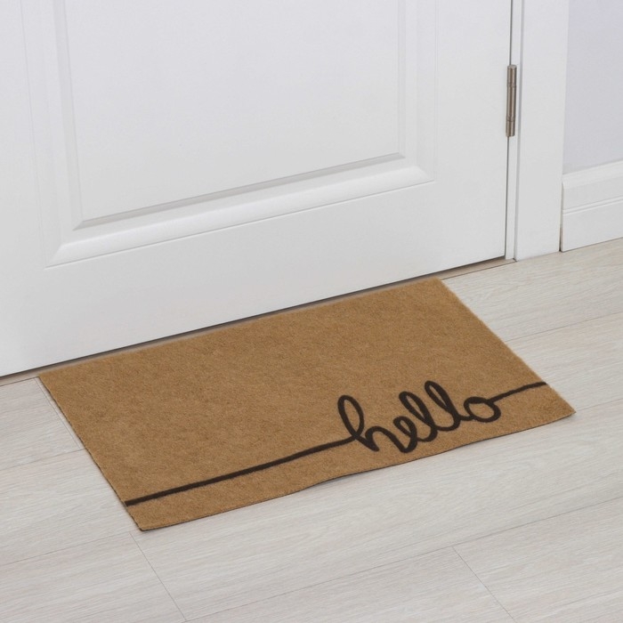 Коврик придверный Доляна Hello, без окантовки, 40&times;60 см, цвет бежевый