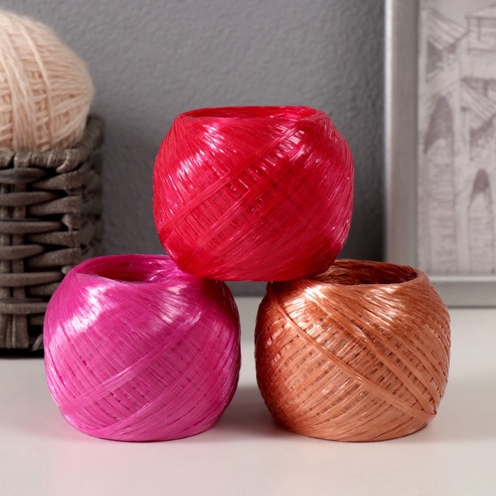 Пряжа "Для вязания мочалок" 100% полипропилен 200м/50&plusmn;10 гр клубок (набор 3 шт МИКС #9)