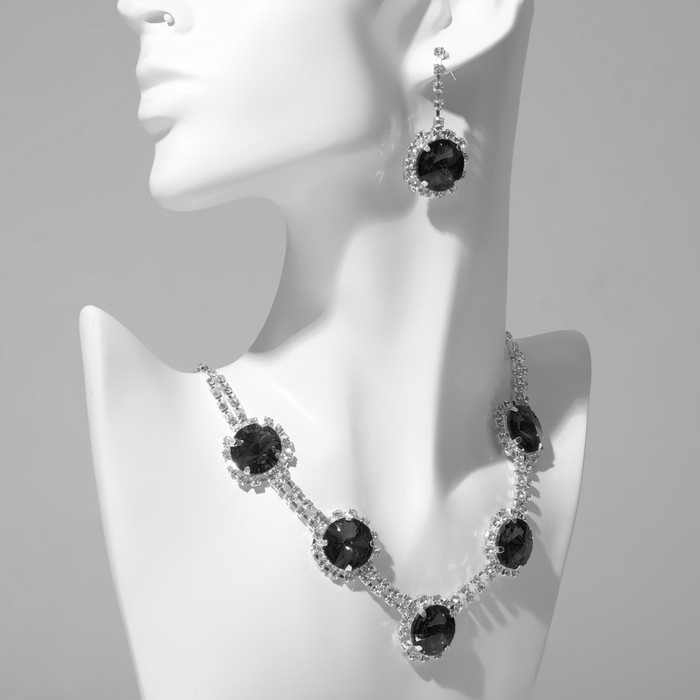 Набор 2 предмета: серьги, колье &laquo;Элит&raquo; круги в узорах, цвет чёрно-белый в серебре, 40 см