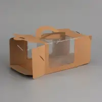 Коробка под бенто-торт с окном, КРАФТ 16 х 16 х 12,5 см