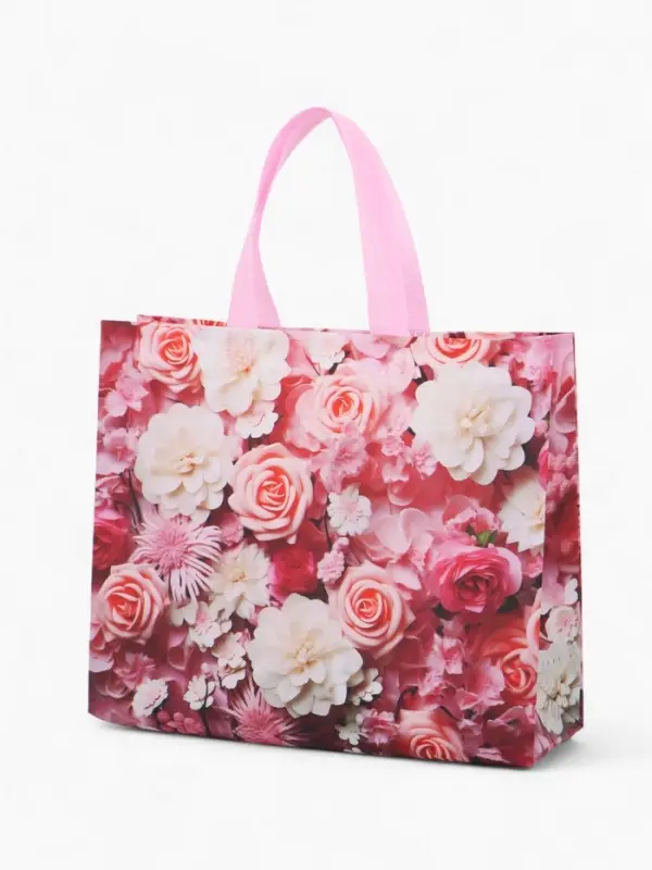 Сумка для покупок Цветы, 32*10*26. отд без молнии,  розовый