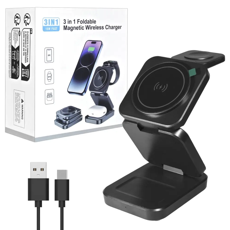 Беспроводная зарядка 3 в 1 ABK-A380 черный