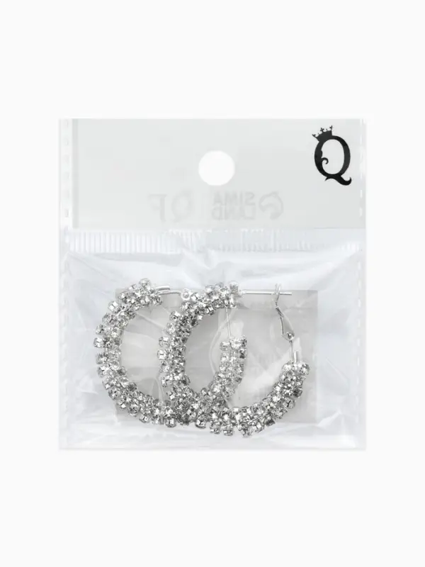 Серьги-кольца со стразами &laquo;Россыпь&raquo; d=3.5 см, белые в серебре