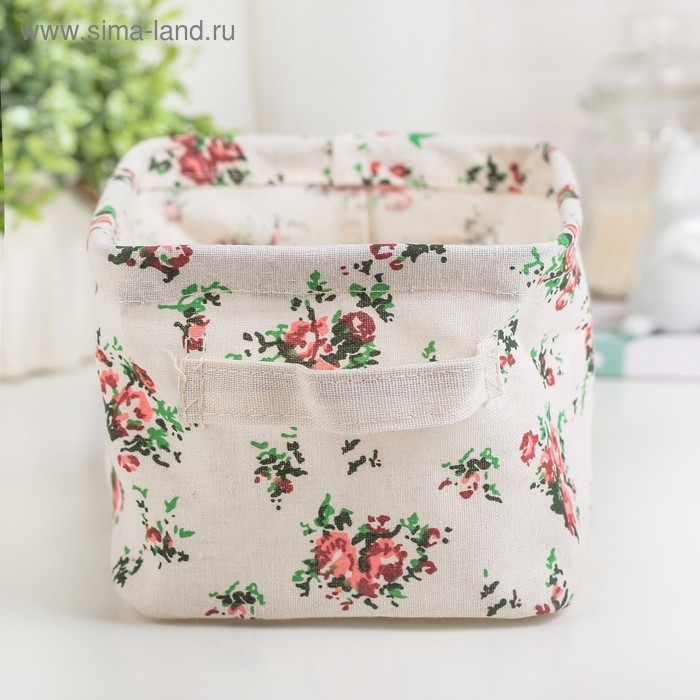 Корзина для хранения с ручками &laquo;Цветы&raquo;, 20,5&times;16,5см, прямоугольный