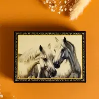 Шкатулка &laquo;Пара белых лошадей&raquo;, 10&times;14 см, лаковая миниатюра