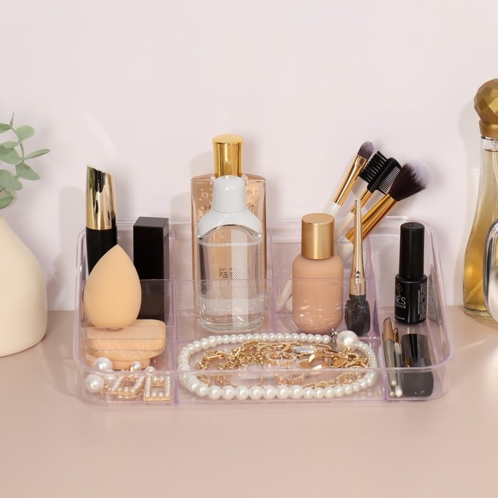 Органайзер для хранения маникюрных/косметических принадлежностей, 8 секций, 26 &times; 20 &times; 7 см, цвет прозрачный/МИКС