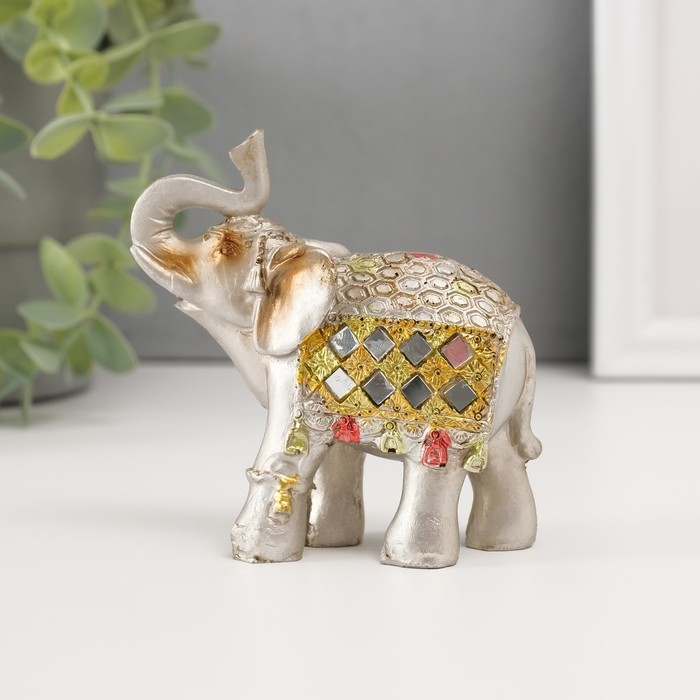 Сувенир полистоун зеркальные вставки (набор 7 шт) "Стадо слонов"11, 10, 8,5, 8, 7, 6,3;5,3см