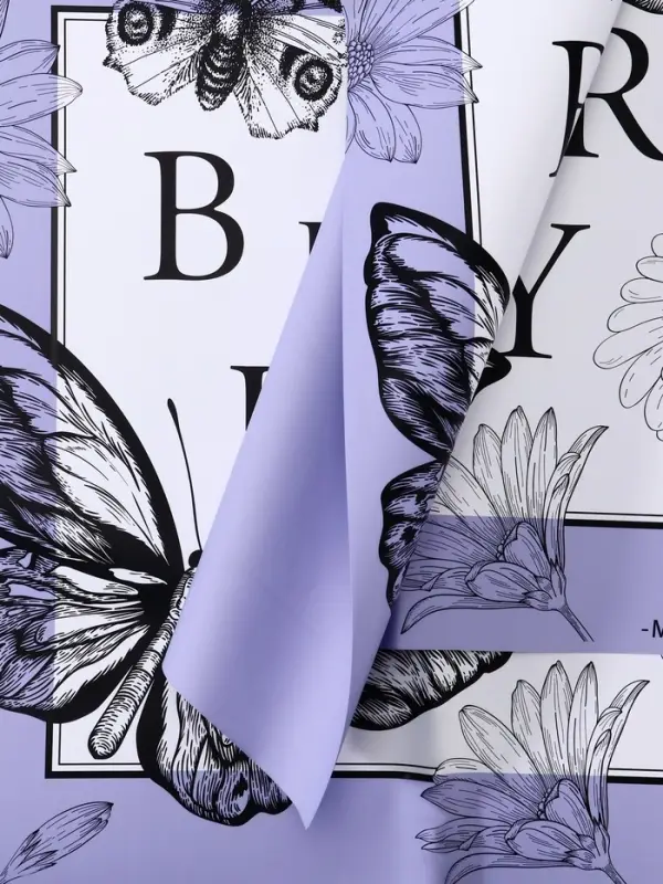 Пленка для цветов, &laquo;Бабочки&raquo;, лиловый, 57&times;57&plusmn;1 см