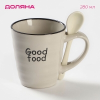 Кружка керамическая с ложкой Доляна &laquo;Ноель&raquo;, 280 мл, цвет бежевый
