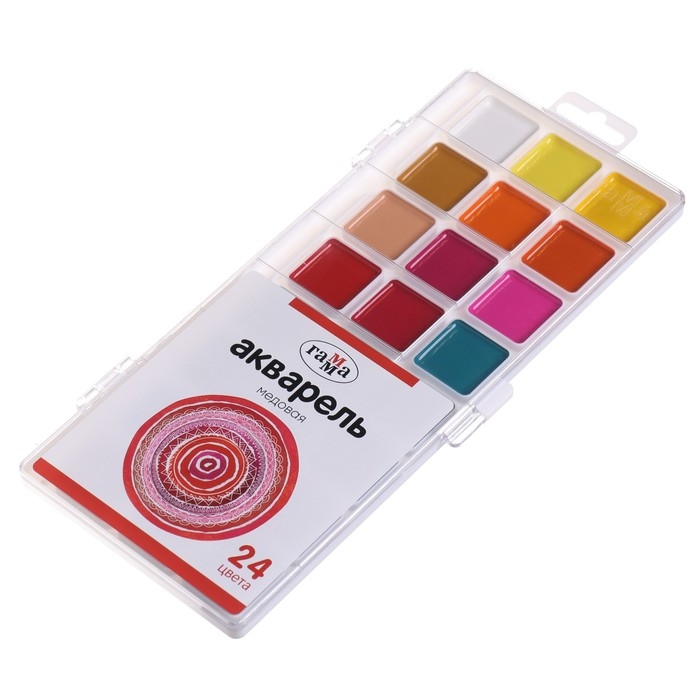 Акварель 24 цвета Гамма "Орнамент", медовая, без кисти, пластиковая упаковка, европодвес