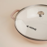 Сковорода-Вок чугунная с эмалированным покрытием SL Home, d=31 см, h=8,5 см, индукция, цвет бежевый