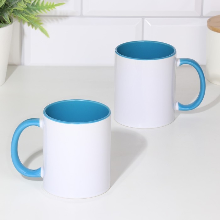 Кружка под сублимацию, керамическая с логотипом, цвет белый, объем 320 мл, дно голубого цвета 956269