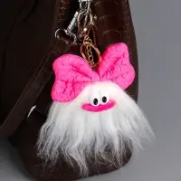 Пушистик на кольце "Чучундра с бантиком" белая 18х10х5 см