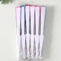 Веер пластик, текстиль "Ромашки и бабочки" МИКС широкие лопасти 23 см