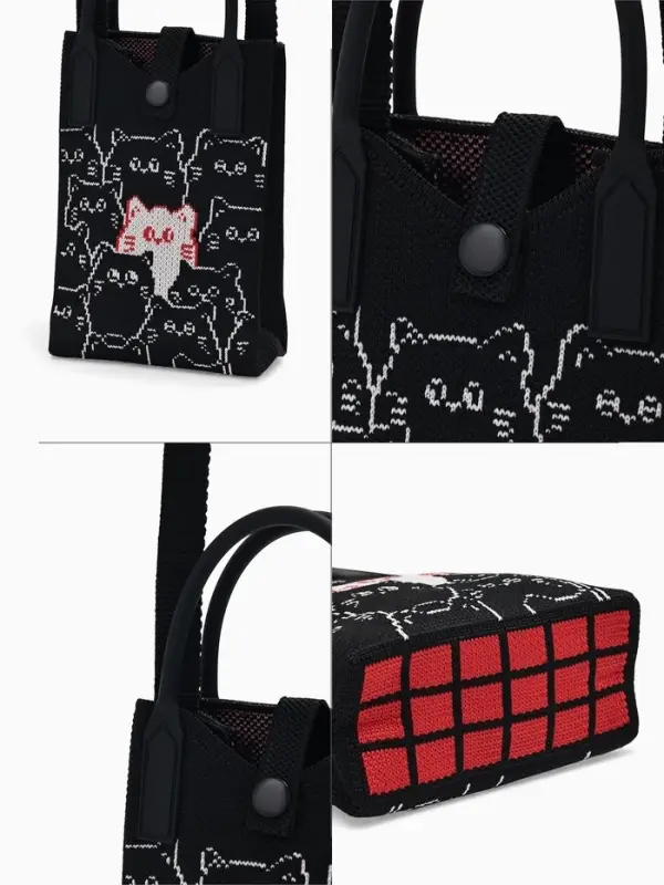 Сумка подр Коты, 12*4*17, отд на кнопке, дл ремень, черный