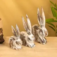 Набор сувенирный "Зайцы" дерево, h - 25,20 и 15 см