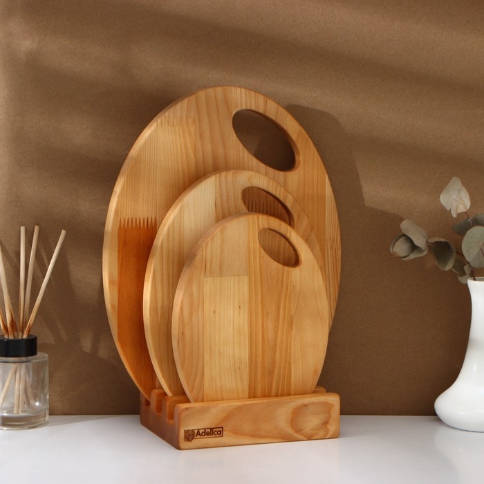 Набор разделочных досок на подставке Adelica, 3 шт: 30&times;24, 22,5&times;18, 19&times;15 см, пропитаны минеральным маслом, берёза