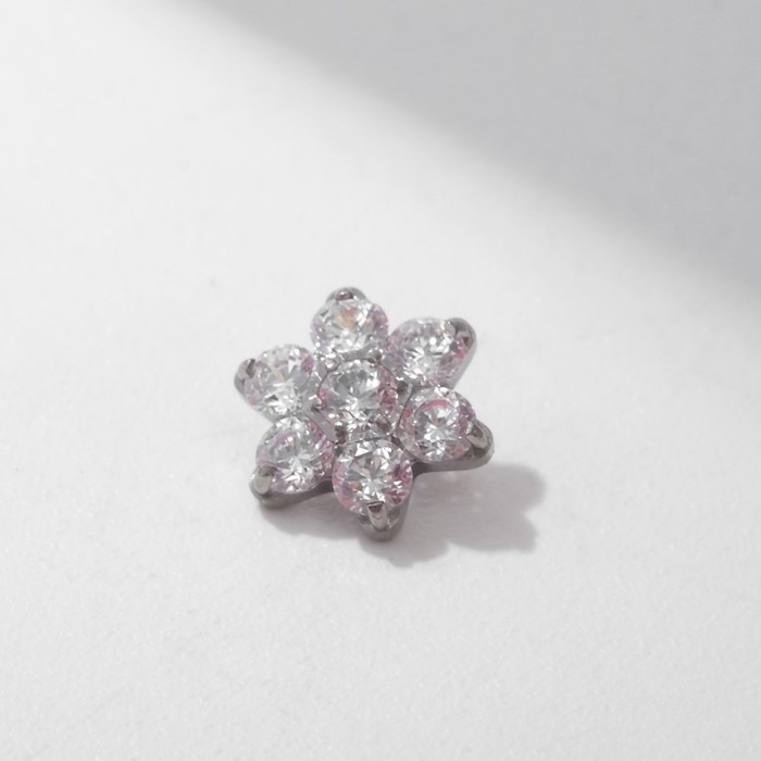 Накрутка для пирсинга из нержавеющей стали &laquo;Цветок&raquo;, цвет белый в серебре, резьба 0,07 мм