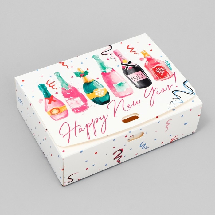 Коробка подарочная новогодняя складная &laquo;Шампанское&raquo;, 16.5 х 12.5 х 5 см, БЕЗ ЛЕНТЫ, Новый год